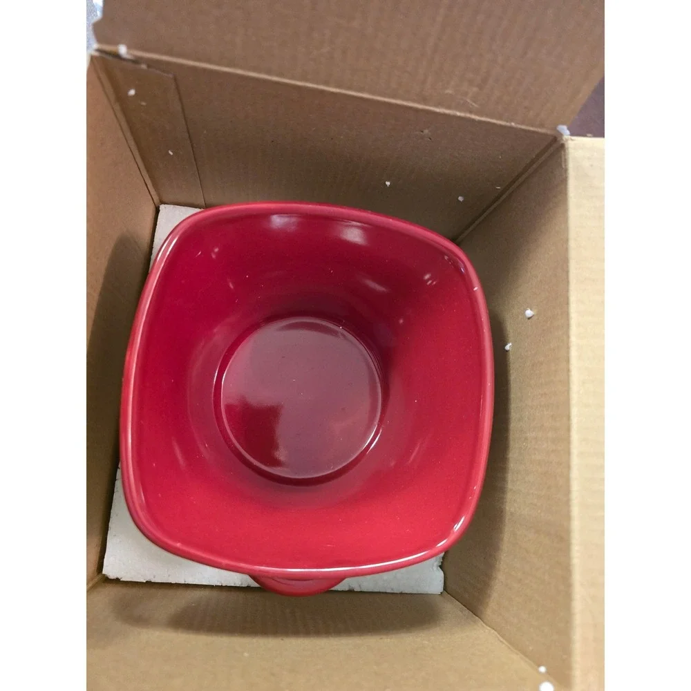 Williams Sonoma Red Stoneware Fondue Set Pot‎ 6 Forks Tealight 1388842 2009